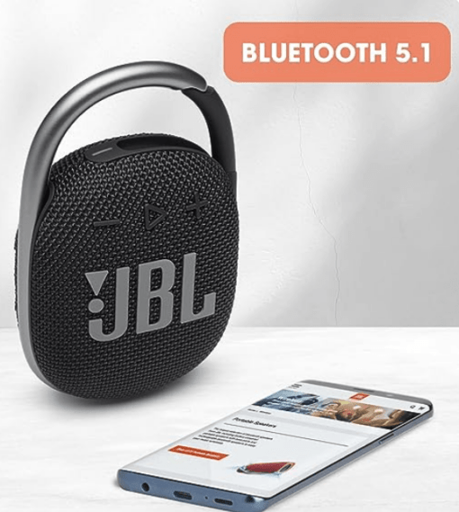 JBL Clip 4, Wireless Ultra Portable Bluetooth Speaker, JBL Pro Sound, Integrated Carabiner, Vibrant Colors with Rugged Fabric Design, Dust & Waterproof, Type C (Without Mic, Black) - Image 4